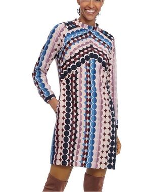 Donna Morgan Geometric Long-Sleeve Shift Dress in Pink, Blue and Black